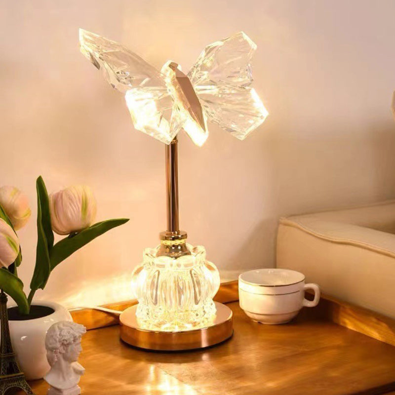 Modern Art Deco Pod Butterfly Hardware Glass Base Acrylic Shade LED Table Lamp For Bedroom