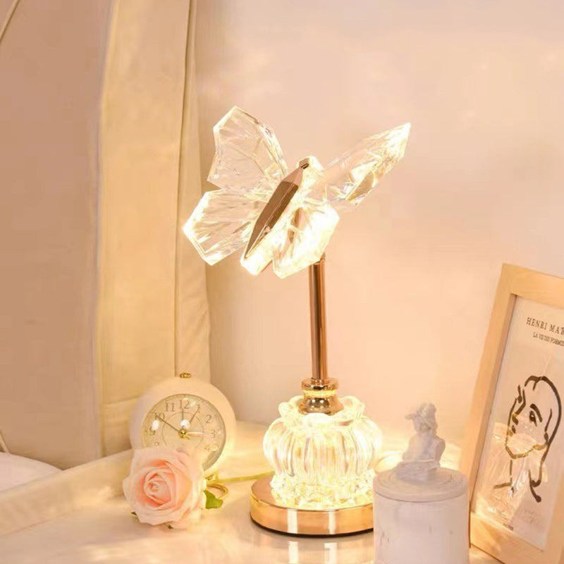 Modern Art Deco Pod Butterfly Hardware Glass Base Acrylic Shade LED Table Lamp For Bedroom