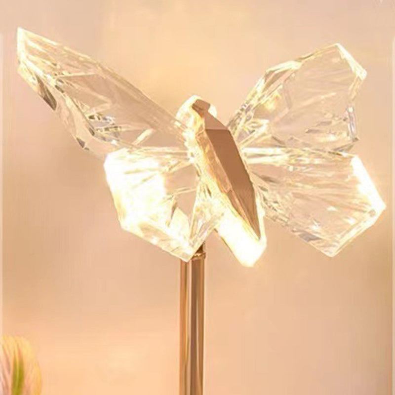 Modern Art Deco Pod Butterfly Hardware Glass Base Acrylic Shade LED Table Lamp For Bedroom