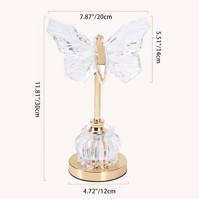 Modern Art Deco Pod Butterfly Hardware Glass Base Acrylic Shade LED Table Lamp For Bedroom