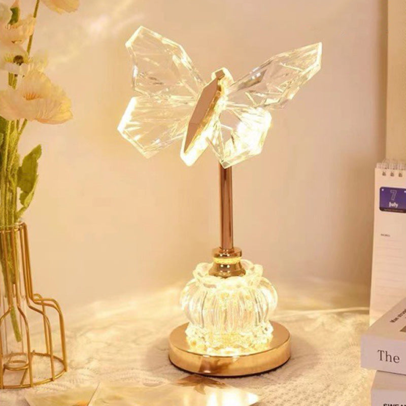 Modern Art Deco Pod Butterfly Hardware Glass Base Acrylic Shade LED Table Lamp For Bedroom