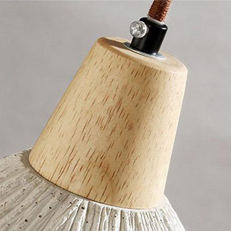 Contemporary Nordic Round Cone Solid Wood Cement Shade 1-Light Pendant Light For Bedroom