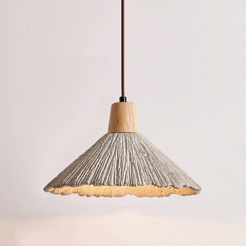 Contemporary Nordic Round Cone Solid Wood Cement Shade 1-Light Pendant Light For Bedroom