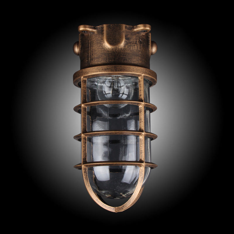 Traditional Vintage Cylinder Horizontal Bar Aluminum Frame Glass Shade 1-Light Flush Mount Ceiling Light For Living Room