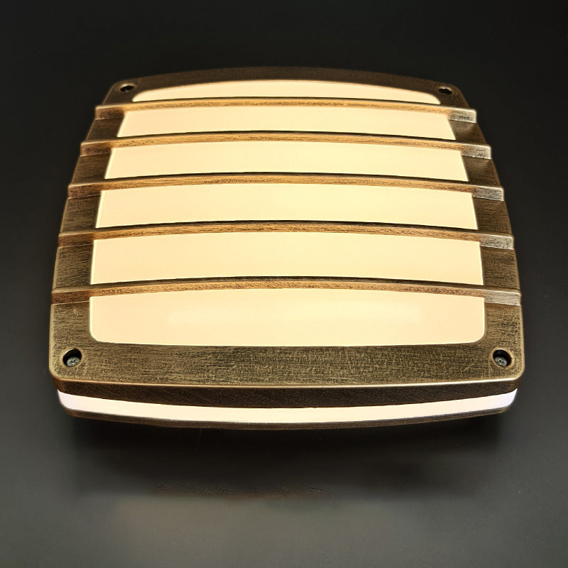 Traditional Vintage Waterproof Square Striped Aluminum PVC LED Flush Mount Ceiling Light For Living Room