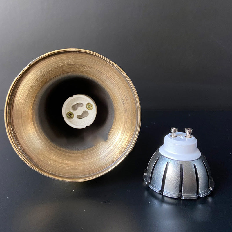 Traditional Vintage Adjustable Angle Round Carved Copper Shade 1-Light Spotlight Semi-Flush Mount Ceiling Light For Living Room