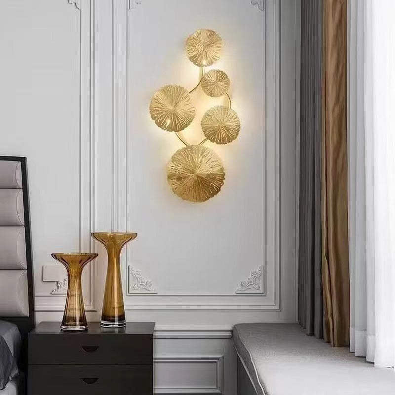 Modern Luxury Round Branch Leaf Stainless Steel Hardware 4/5/6/8 Light Wall Sconce Lamp For Living Room