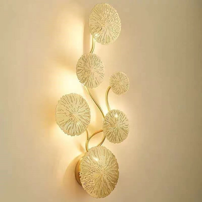 Modern Luxury Round Branch Leaf Stainless Steel Hardware 4/5/6/8 Light Wall Sconce Lamp For Living Room