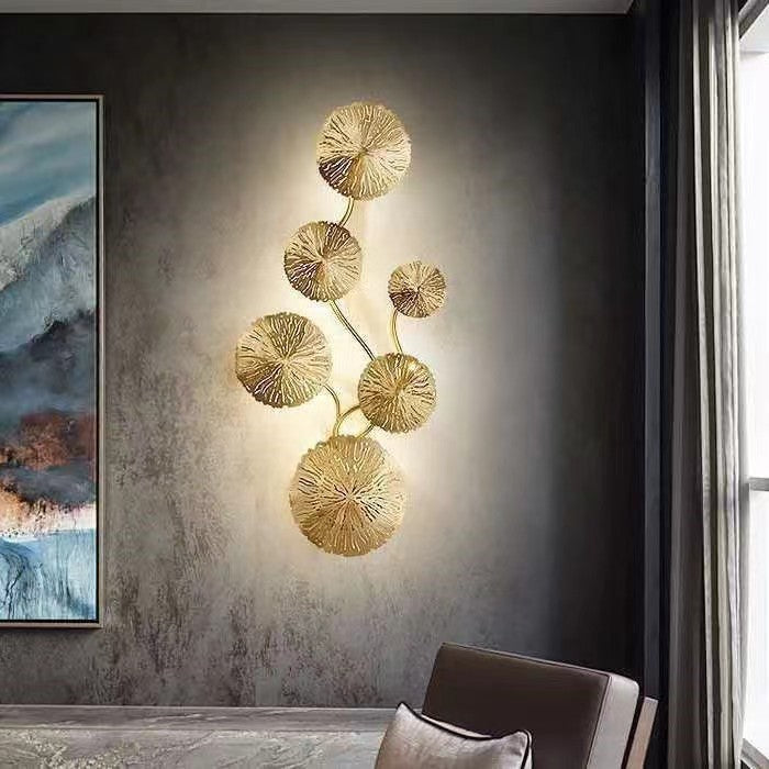 Modern Luxury Round Branch Leaf Stainless Steel Hardware 4/5/6/8 Light Wall Sconce Lamp For Living Room
