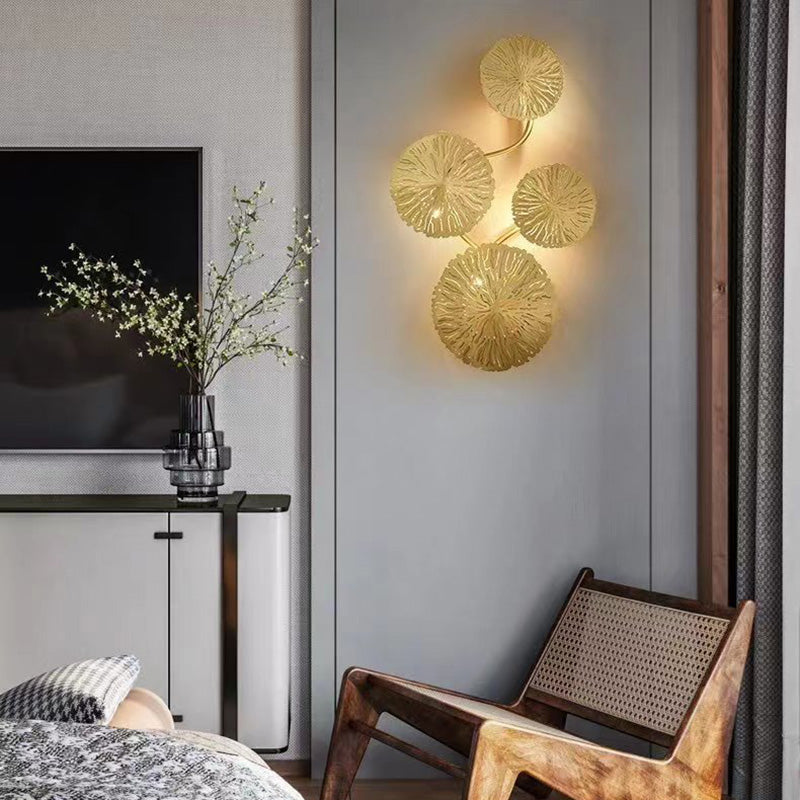 Modern Luxury Round Branch Leaf Stainless Steel Hardware 4/5/6/8 Light Wall Sconce Lamp For Living Room