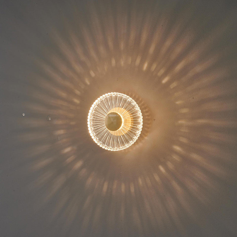 Modern Minimalist Round Striped Copper Acrylic LED Wall Sconce Lamp For Living Room