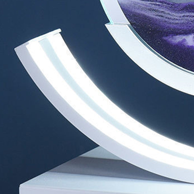 Modern Art Deco Round Quicksand Iron Glass LED Table Lamp For Bedroom