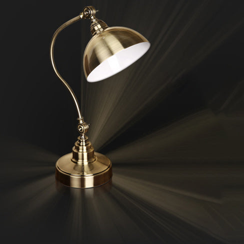 Traditional Vintage Curved Pole Dome Iron Frame 1-Light Table Lamp For Bedroom