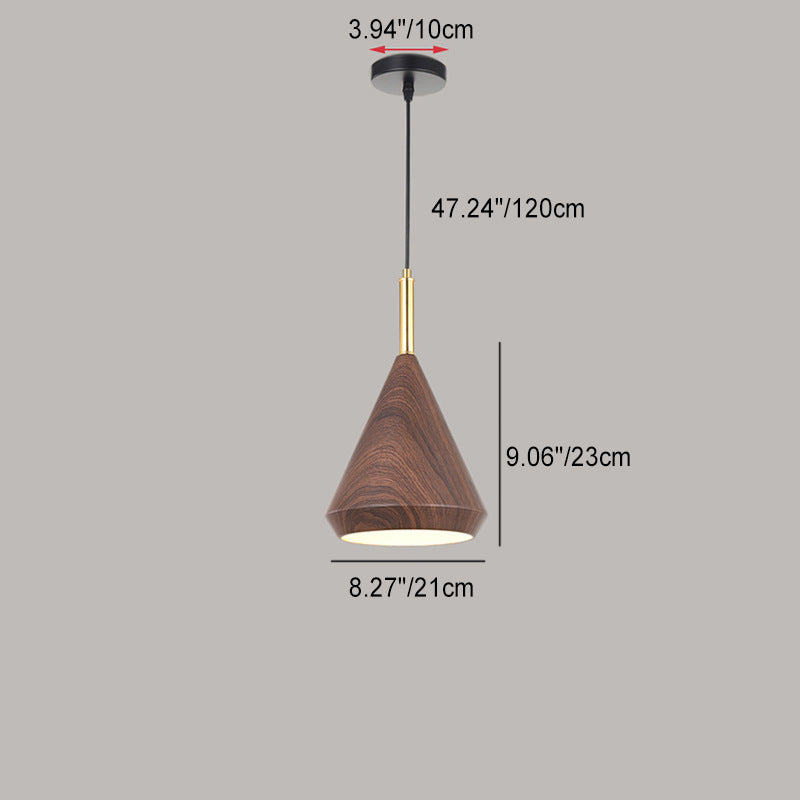 Modern Minimalist Round Dome Cone Wood Grain Iron Shade 1-Light Pendant Light For Living Room
