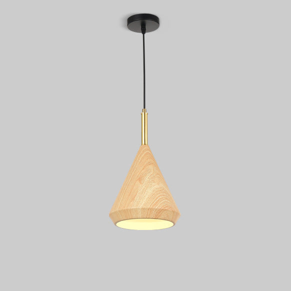 Modern Minimalist Round Dome Cone Wood Grain Iron Shade 1-Light Pendant Light For Living Room