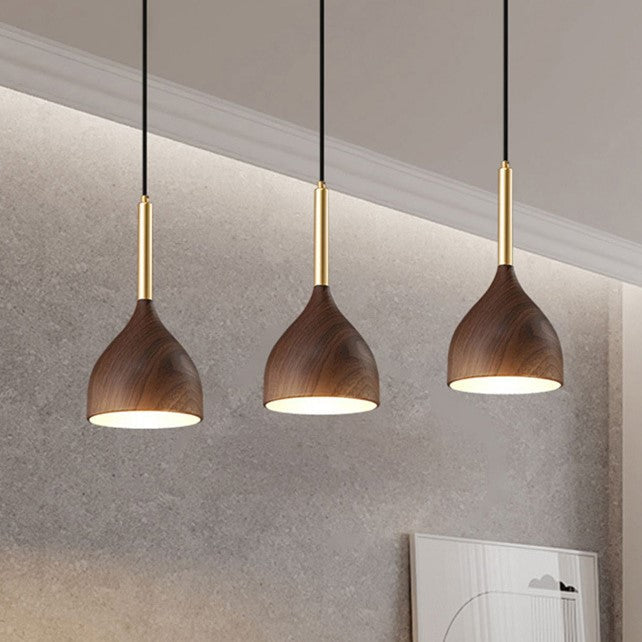 Modern Minimalist Round Dome Cone Wood Grain Iron Shade 1-Light Pendant Light For Living Room