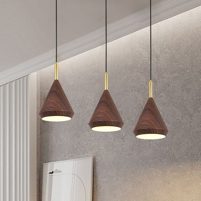 Modern Minimalist Round Dome Cone Wood Grain Iron Shade 1-Light Pendant Light For Living Room