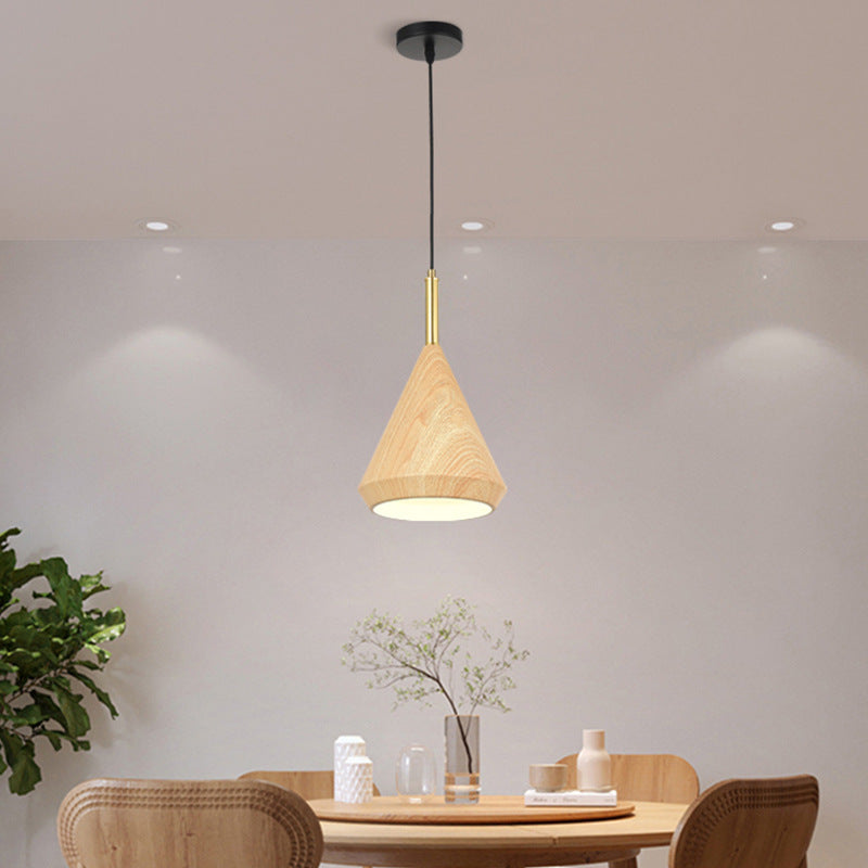 Modern Minimalist Round Dome Cone Wood Grain Iron Shade 1-Light Pendant Light For Living Room