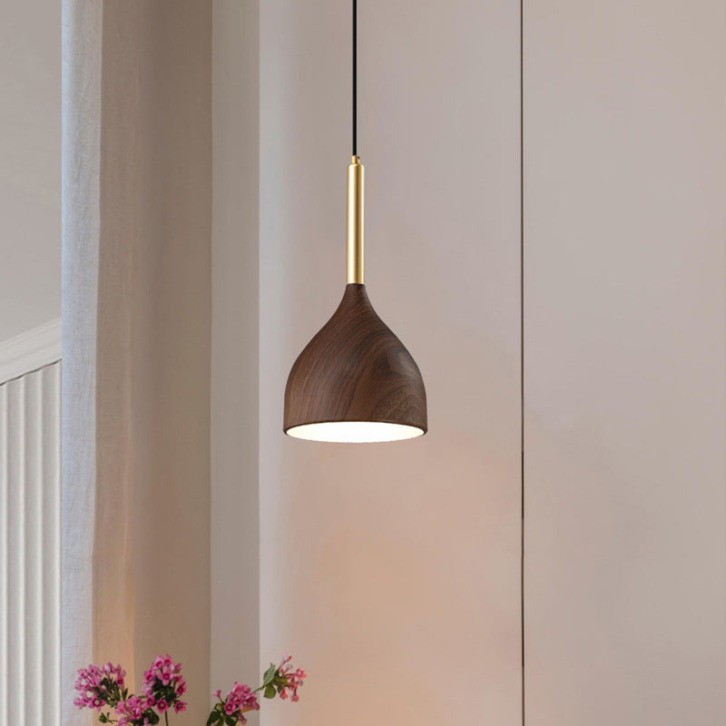 Modern Minimalist Round Dome Cone Wood Grain Iron Shade 1-Light Pendant Light For Living Room