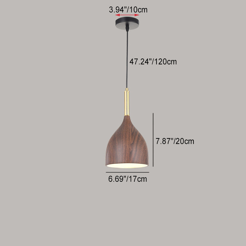 Modern Minimalist Round Dome Cone Wood Grain Iron Shade 1-Light Pendant Light For Living Room