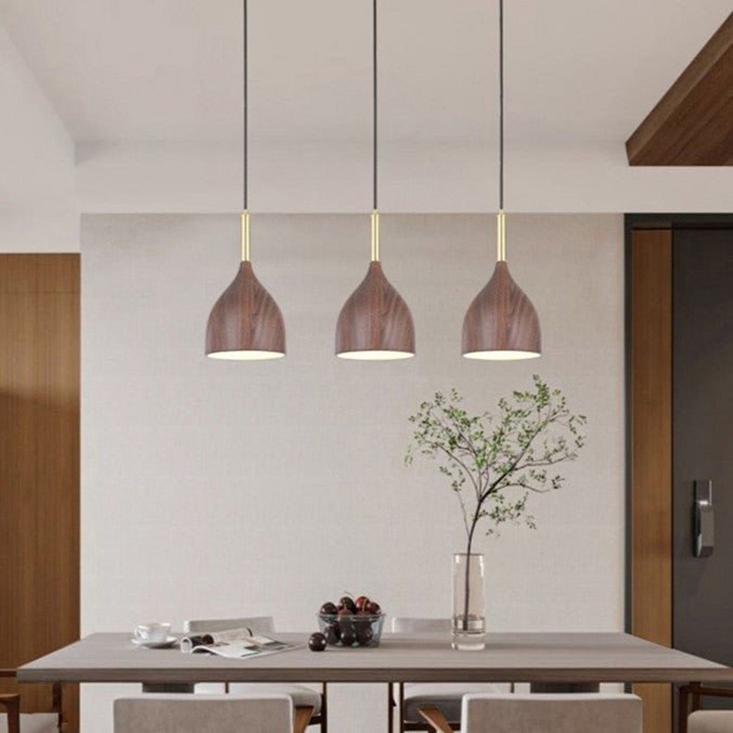 Modern Minimalist Round Dome Cone Wood Grain Iron Shade 1-Light Pendant Light For Living Room