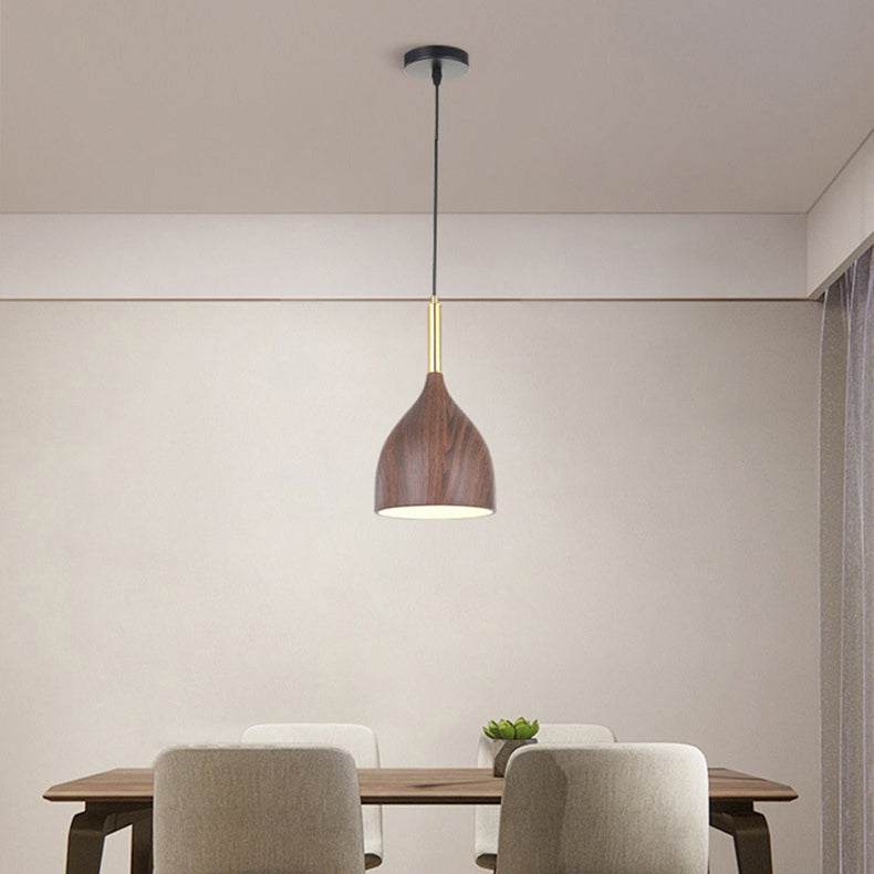 Modern Minimalist Round Dome Cone Wood Grain Iron Shade 1-Light Pendant Light For Living Room