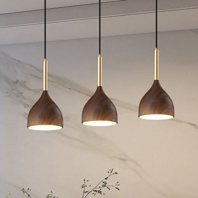 Modern Minimalist Round Dome Cone Wood Grain Iron Shade 1-Light Pendant Light For Living Room