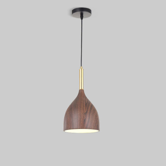 Modern Minimalist Round Dome Cone Wood Grain Iron Shade 1-Light Pendant Light For Living Room