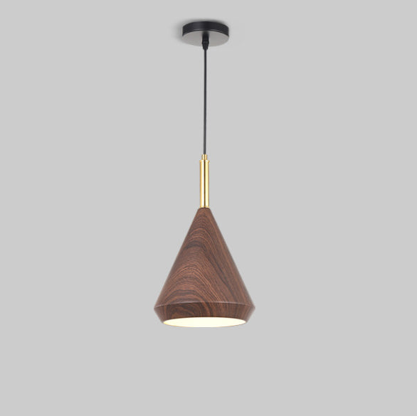 Modern Minimalist Round Dome Cone Wood Grain Iron Shade 1-Light Pendant Light For Living Room