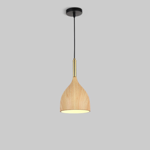 Modern Minimalist Round Dome Cone Wood Grain Iron Shade 1-Light Pendant Light For Living Room