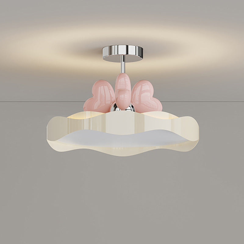 Contemporary Creative Round Wave Heart Iron Acrylic PU LED Semi-Flush Mount Ceiling Light For Bedroom