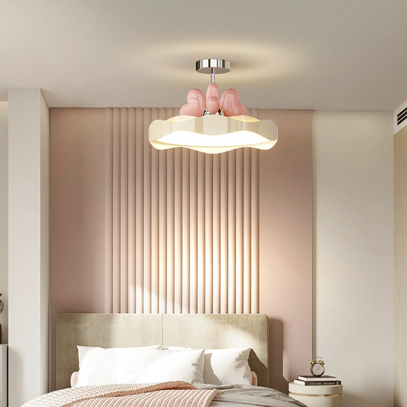 Contemporary Creative Round Wave Heart Iron Acrylic PU LED Semi-Flush Mount Ceiling Light For Bedroom