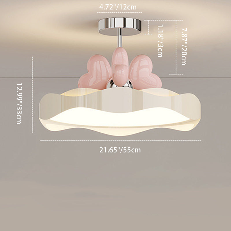 Contemporary Creative Round Wave Heart Iron Acrylic PU LED Semi-Flush Mount Ceiling Light For Bedroom