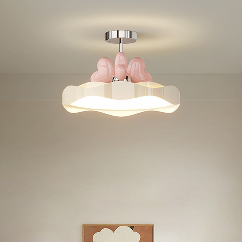 Contemporary Creative Round Wave Heart Iron Acrylic PU LED Semi-Flush Mount Ceiling Light For Bedroom
