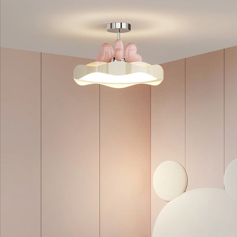 Contemporary Creative Round Wave Heart Iron Acrylic PU LED Semi-Flush Mount Ceiling Light For Bedroom