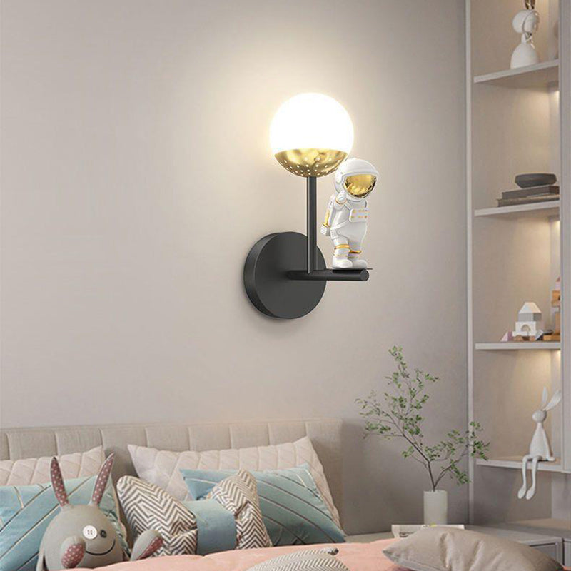 Modern Minimalist Orb Astronaut Iron Resin Acrylic LED Wall Sconce Lamp For Bedroom