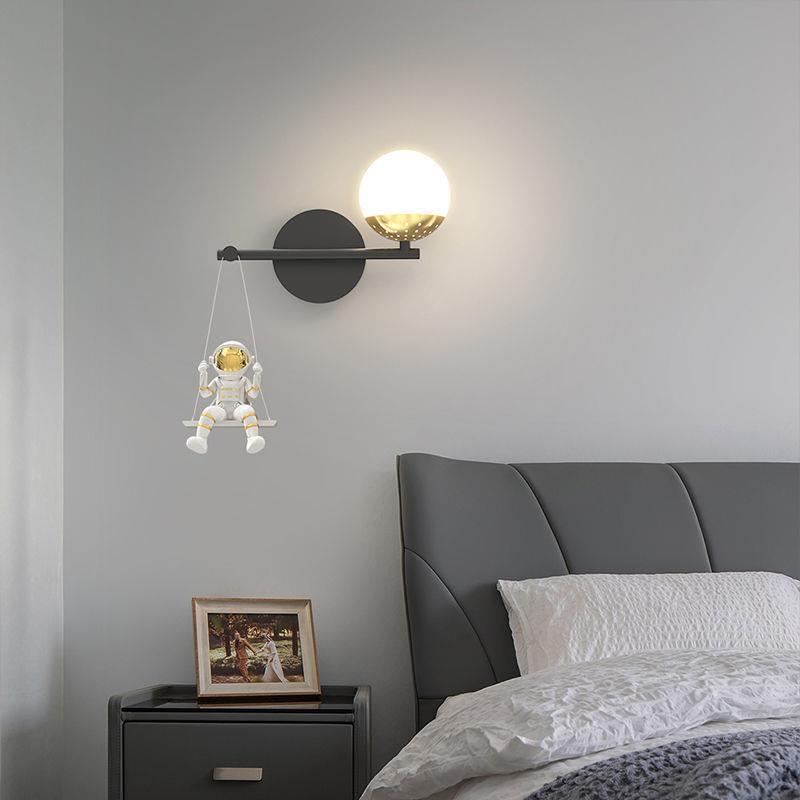 Modern Minimalist Orb Astronaut Iron Resin Acrylic LED Wall Sconce Lamp For Bedroom