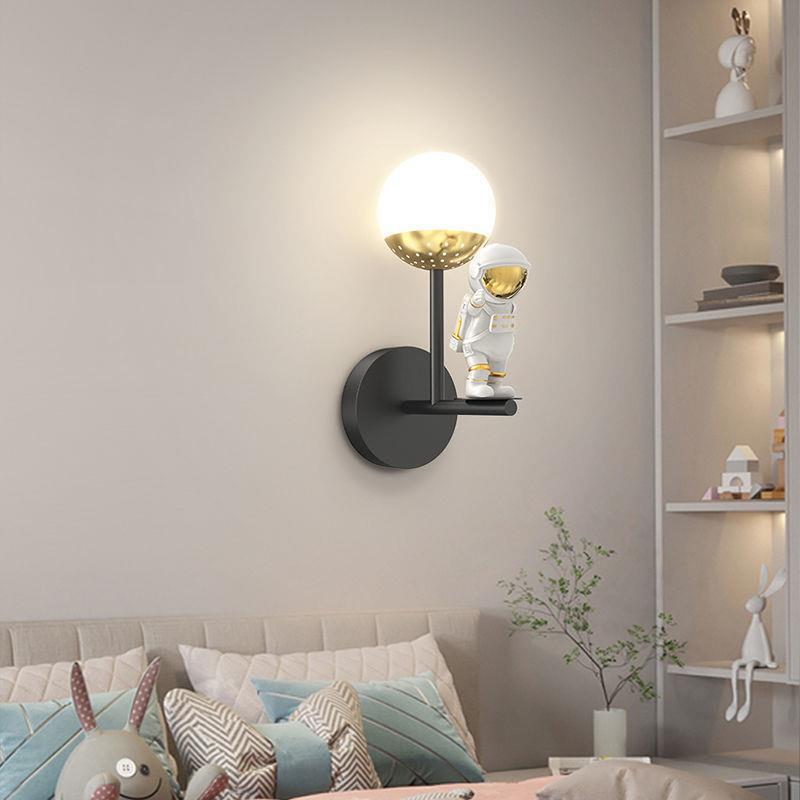 Modern Minimalist Orb Astronaut Iron Resin Acrylic LED Wall Sconce Lamp For Bedroom