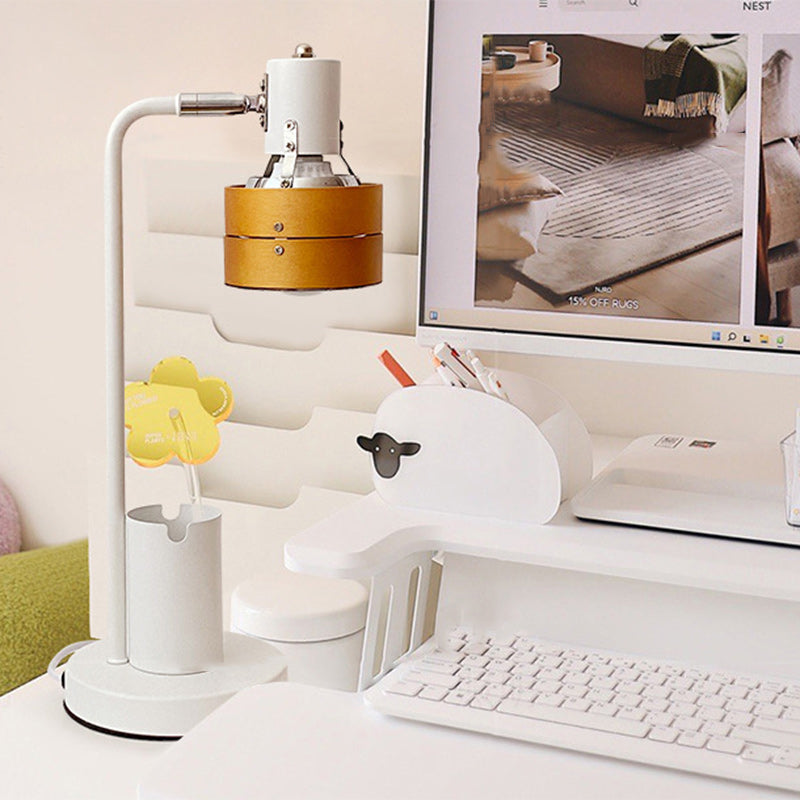 Contemporary Retro Round Wood Shade Iron Frame 1-Light Table Lamp For Bedroom