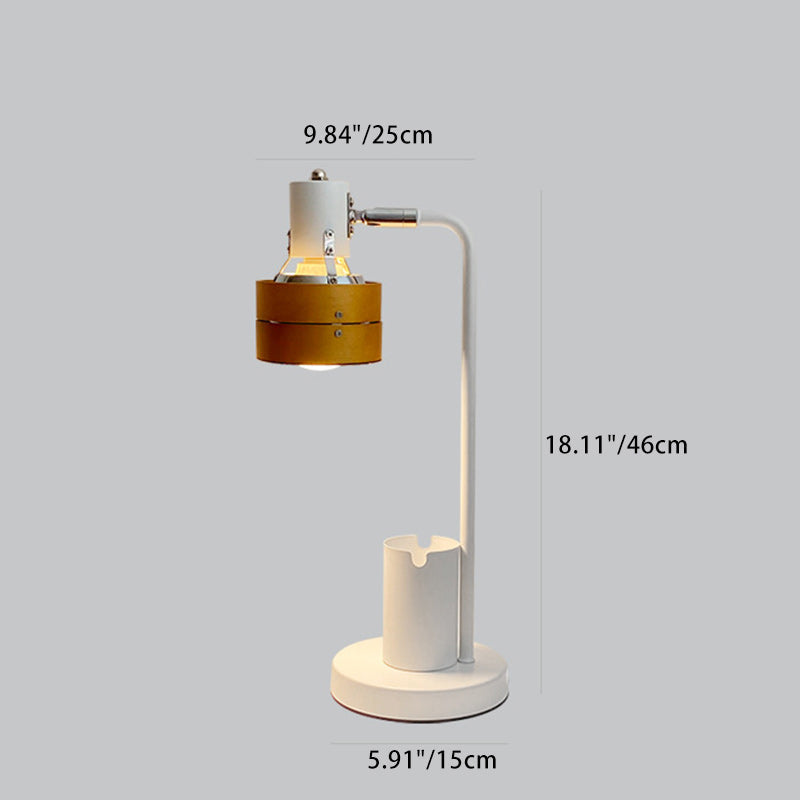 Contemporary Retro Round Wood Shade Iron Frame 1-Light Table Lamp For Bedroom