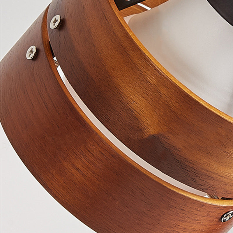 Contemporary Retro Round Wood Shade Iron Frame 1-Light Table Lamp For Bedroom