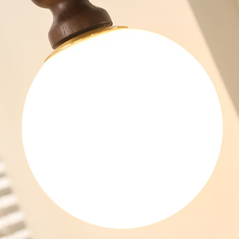 Traditional Vintage Cylinder Orb Wood Aluminum Frame Glass 1-Light Pendant Light For Living Room