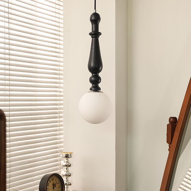 Traditional Vintage Cylinder Orb Wood Aluminum Frame Glass 1-Light Pendant Light For Living Room