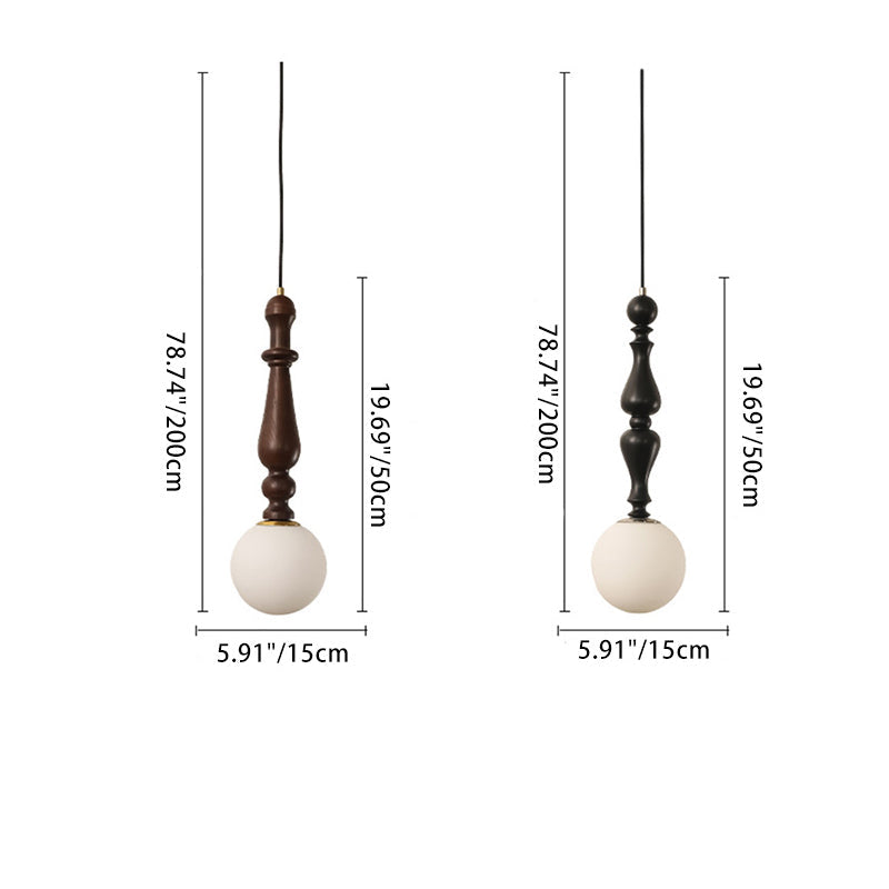 Traditional Vintage Cylinder Orb Wood Aluminum Frame Glass 1-Light Pendant Light For Living Room