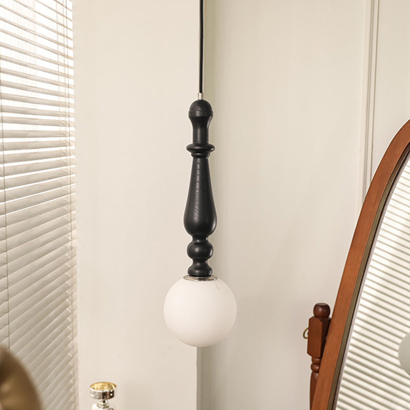Traditional Vintage Cylinder Orb Wood Aluminum Frame Glass 1-Light Pendant Light For Living Room