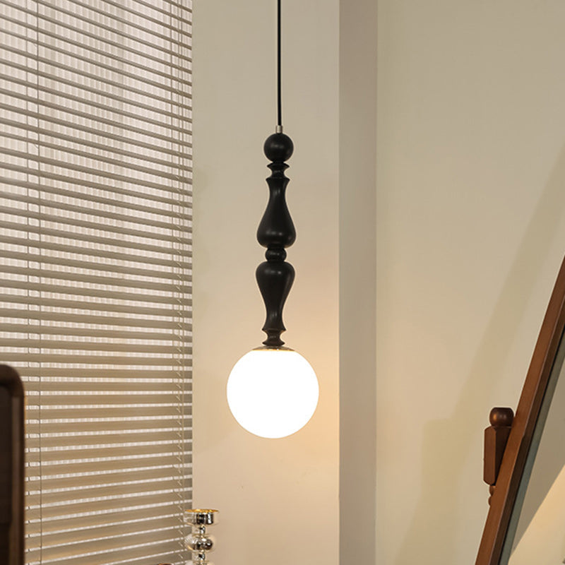 Traditional Vintage Cylinder Orb Wood Aluminum Frame Glass 1-Light Pendant Light For Living Room