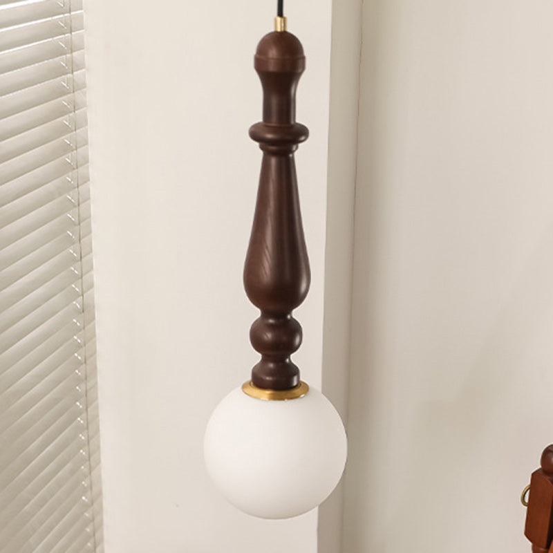 Traditional Vintage Cylinder Orb Wood Aluminum Frame Glass 1-Light Pendant Light For Living Room