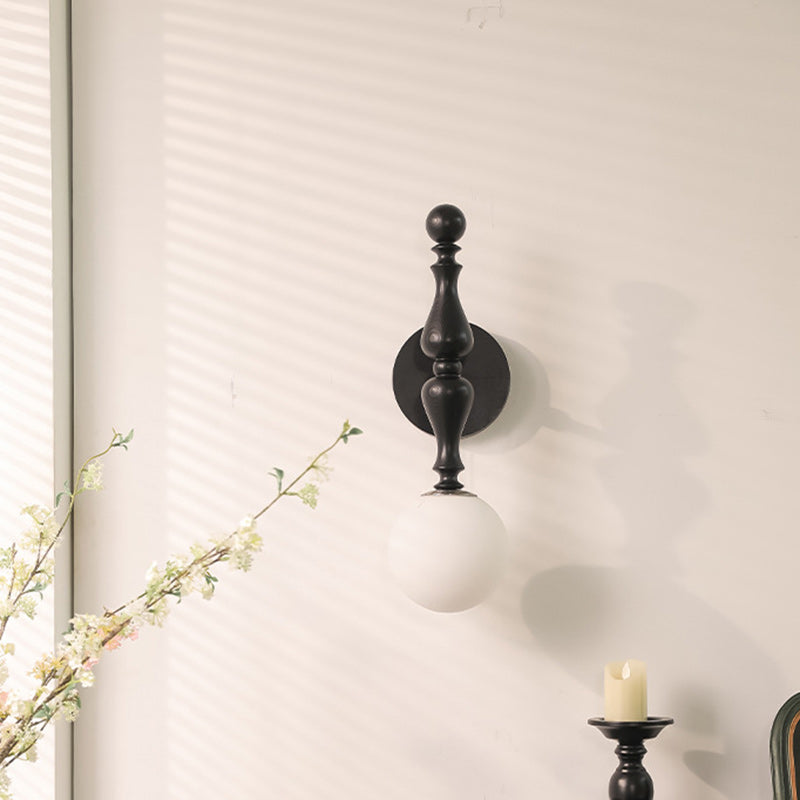 Traditional Vintage Cylinder Orb Wood Aluminum Frame Glass 1-Light Wall Sconce Lamp For Bedroom