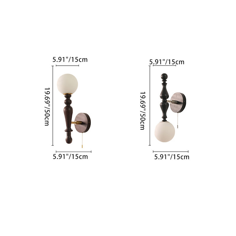 Traditional Vintage Cylinder Orb Wood Aluminum Frame Glass 1-Light Wall Sconce Lamp For Bedroom