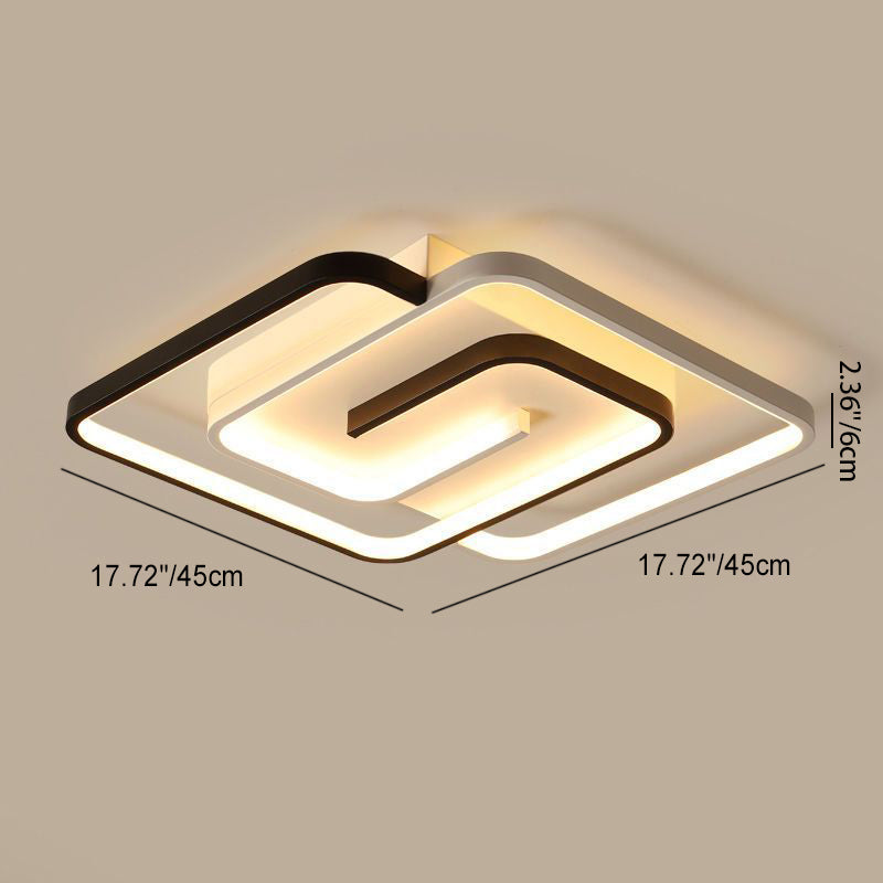 Modern Minimalist Square Line Iron PVC LED Semi-Flush Mount Ceiling Light For Bedroom